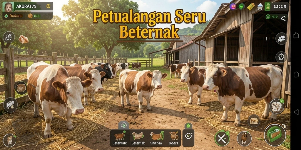 Tampilan antarmuka yang user-friendly dalam game Beternak.