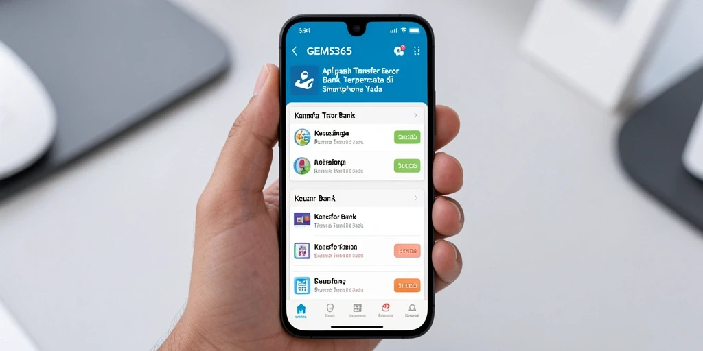 Antarmuka aplikasi GEMS365 untuk transfer bank yang user-friendly.
