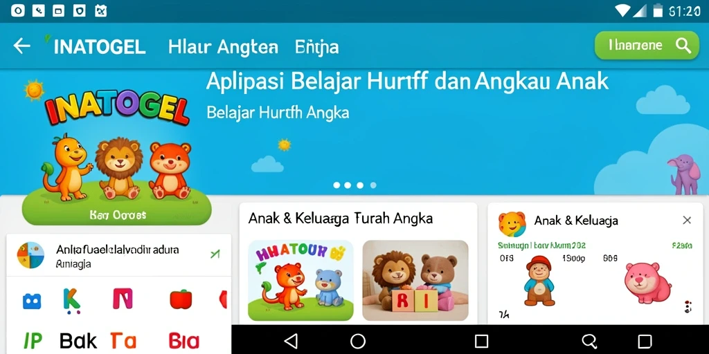 Antarmuka aplikasi INATOGEL yang menyenangkan untuk belajar huruf dan angka.