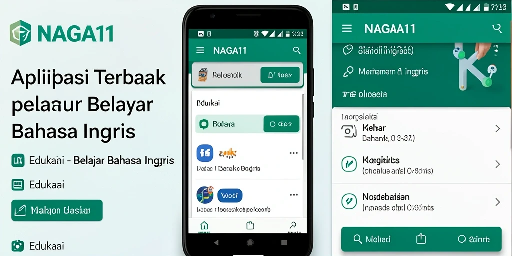 Antarmuka aplikasi NAGA11 yang menarik dan mudah digunakan untuk belajar Bahasa Inggris.