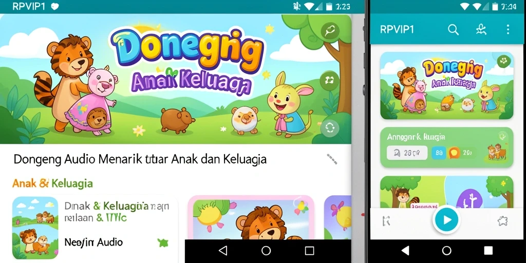 Antarmuka pengguna aplikasi RPVIP1 yang menarik dan fungsional untuk Dongeng Audio.