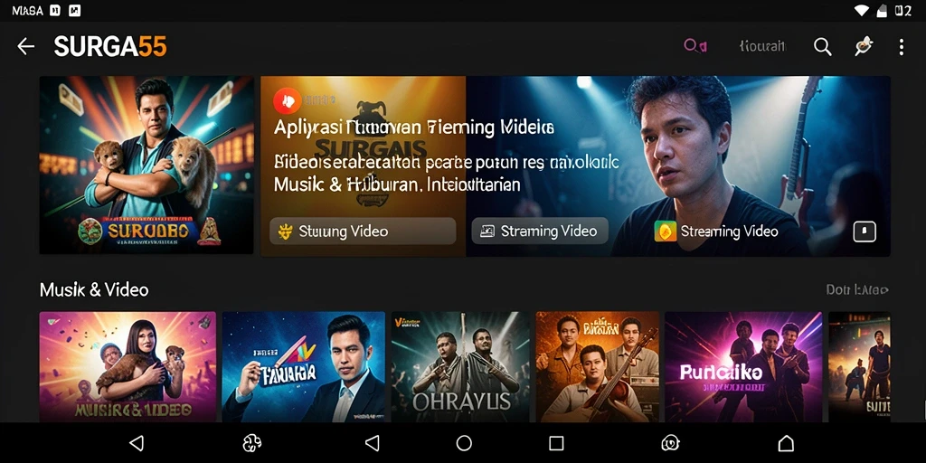 Antarmuka aplikasi SURGA55 dengan fungsi streaming video yang mudah digunakan.